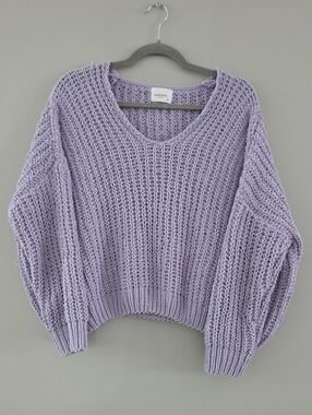 Andree Lilac Open-Knit V-Neck Sweater
